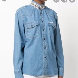 Forte Dei Marin Couture Embellished Denim Blouse